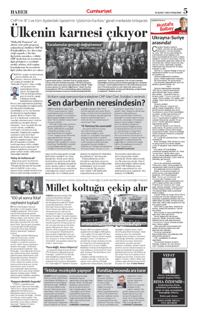 Cumhuriyet 20 Şubat Vefat İlanları