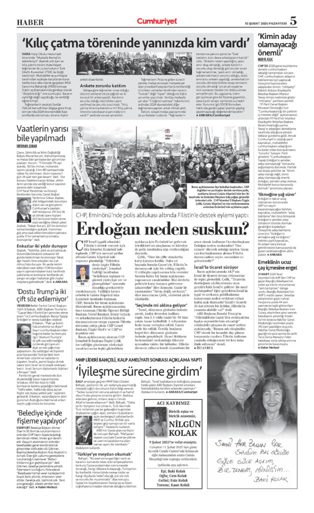 Cumhuriyet Bugünkü Vefat İlanları