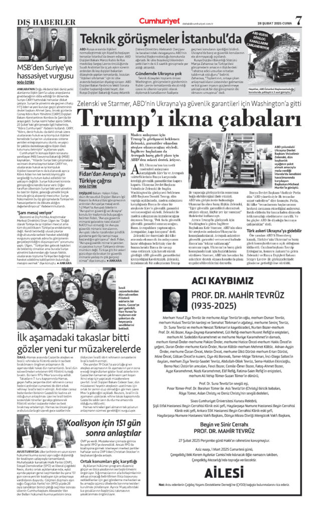 Cumhuriyet Gazetesi 28 Şubat Vefat İlanı